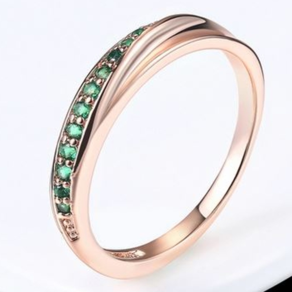 Pave 18k Rose Gold Plated & Emerald Zircon Ring